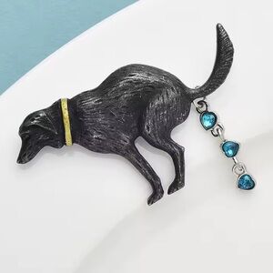 Pooping Dog Crystal Brooch